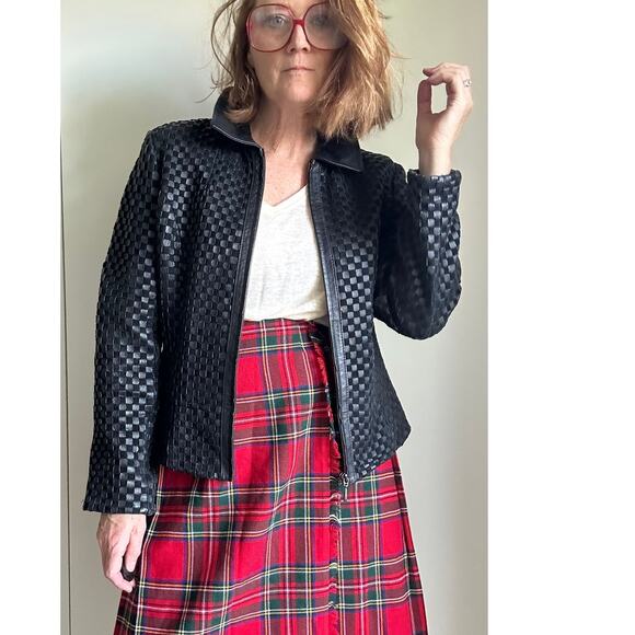 Vintage 90sY2K Woven Black Leather Jacket Size Medium Classic Heritage Style - Picture 1 of 7